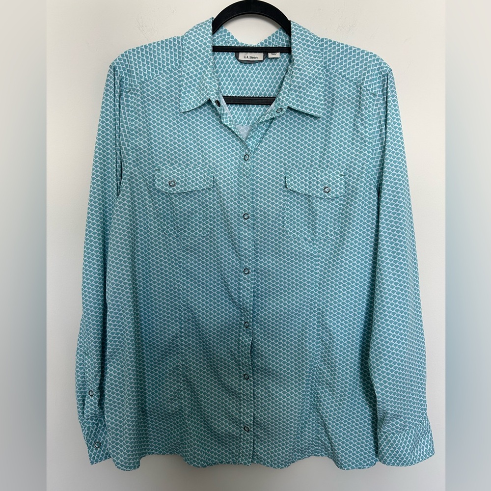 L.L.Bean Snap Front Shirt Turquoise XL Long Sleeve Hiking Activewear 289466